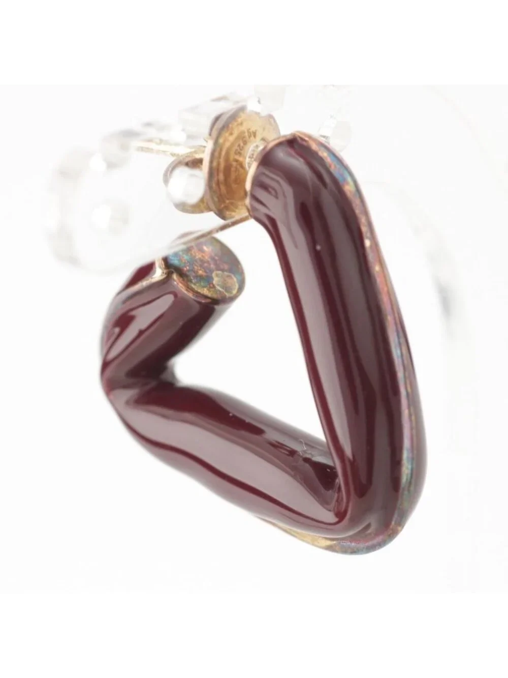 Bottega Veneta Twist Triangle Hoop Earrings 925 Sterling Silver Burgundy